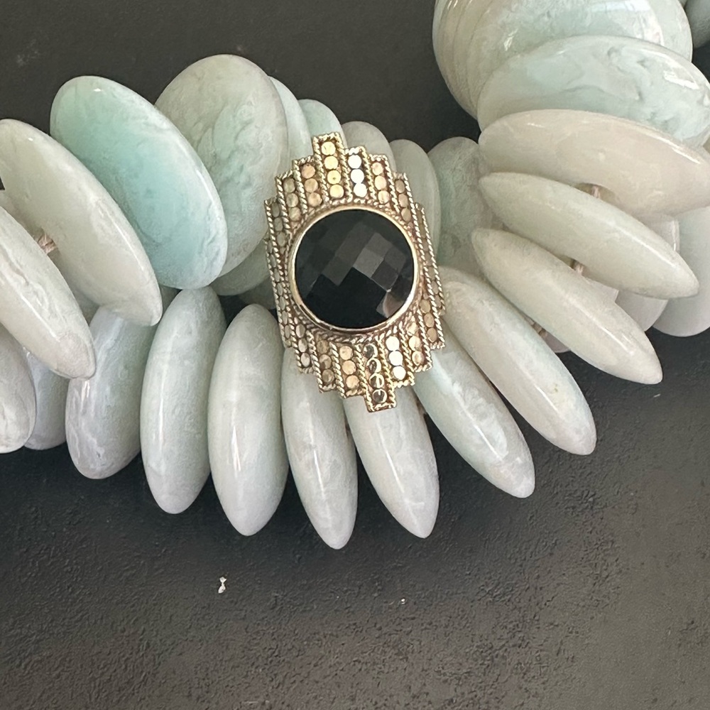 Anna Beck Gold Ring with Faceted Black Stone and Ornate Band - Picture 4 of 5